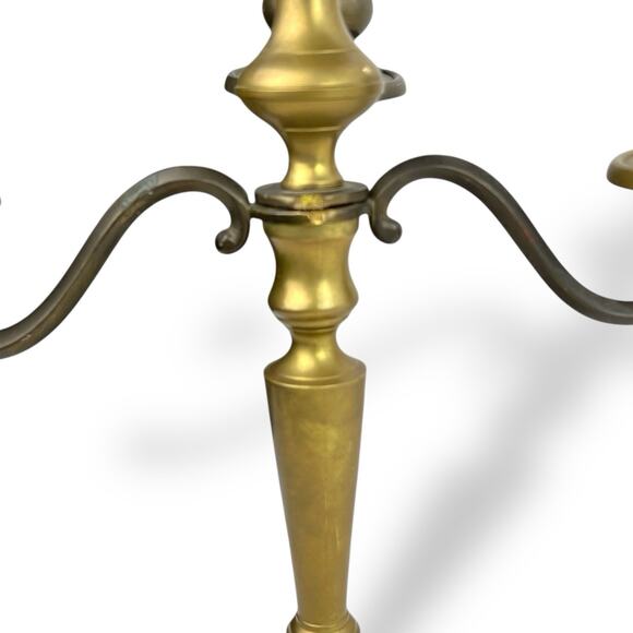 Vintage 1970s Solid Brass 3-Arm Candelabra w/ Center Pillar Regency 3.4 lbs - Picture 6 of 9